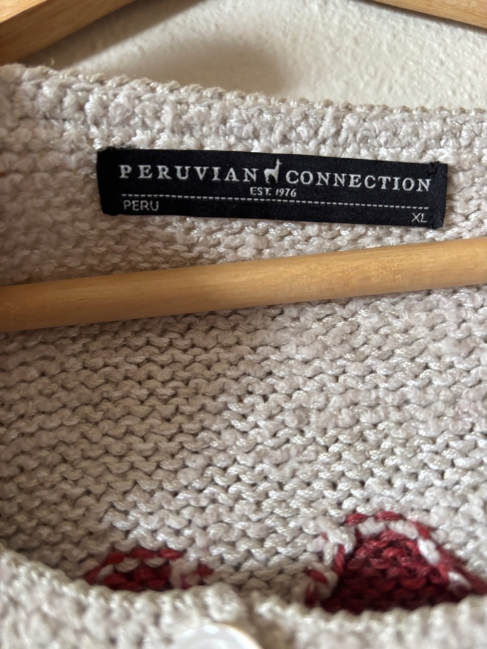 Peruvian Connection Pima Cotton and Alpaca Cream Cardigan Sweater Floral XL - Picture 4 of 10